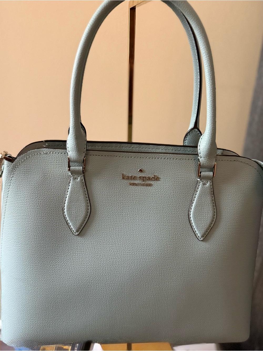 kate spade soft blue Saffiano Leather Satchel with Gold Hardware